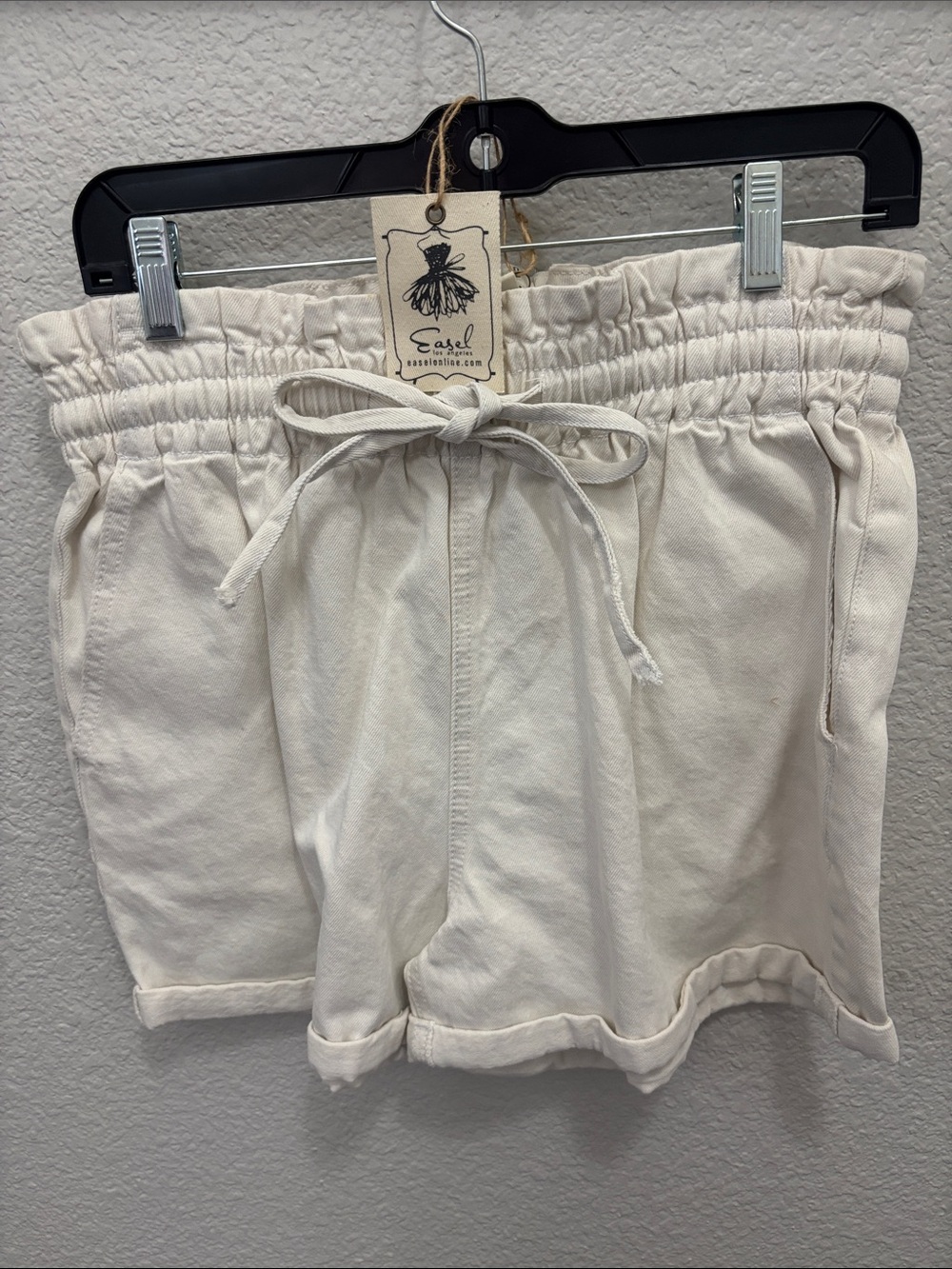 easel Cream High-Waist Drawstring Paperbag Shorts
